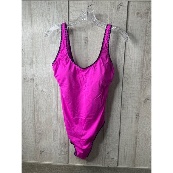 Lucky Brand Other - Lucky Brand Womens Pink Black Lace Trim One-Piece Swimsuit Large Nylon Blend